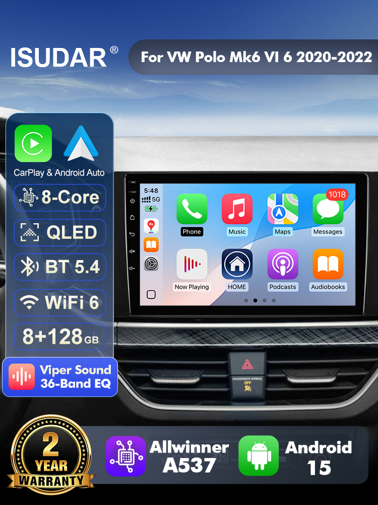 Android Head Unit 6Gb 128Gb - ISUDAR T57, autoradio Android 15 pour