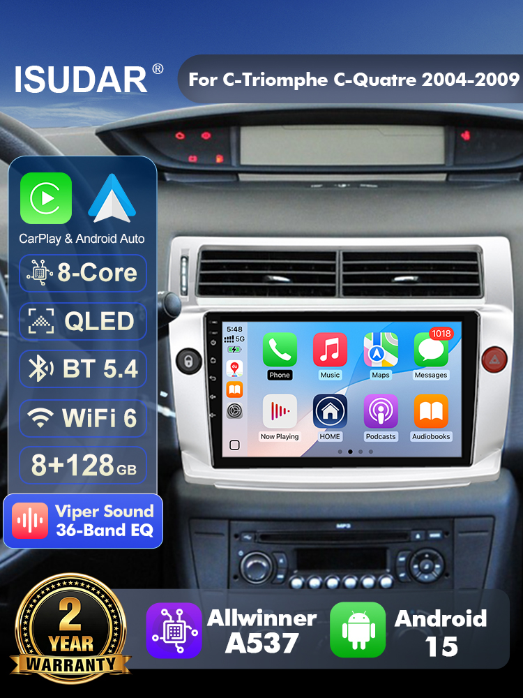 Android Head Unit 6Gb 128Gb - Autoradio ISUDAR T57 Android 15 pour